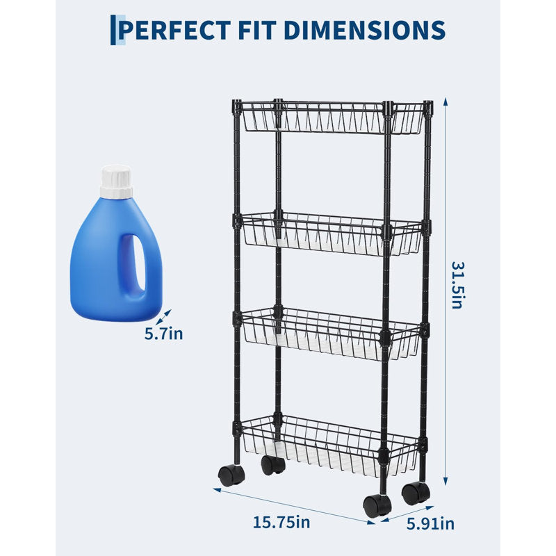 Slim Metal Rolling Storage Cart for Kitchen and Bathroom