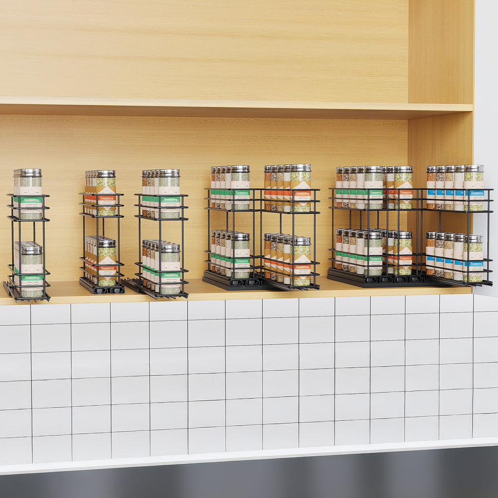 Pull Out Spice Rack Organizer for Cabinet - 3 Drawer Kitchen Storage