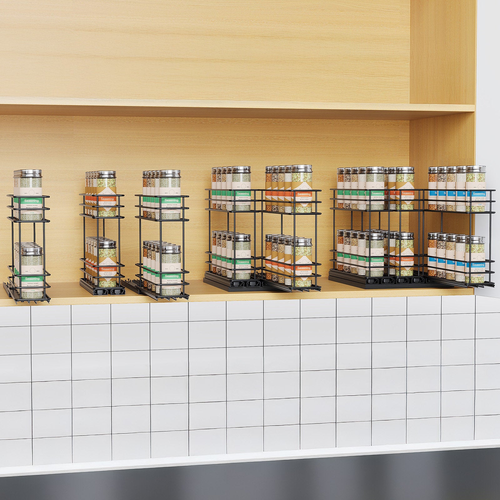 Pull Out Spice Rack Organizer for Cabinet - 3 Drawer Kitchen Storage