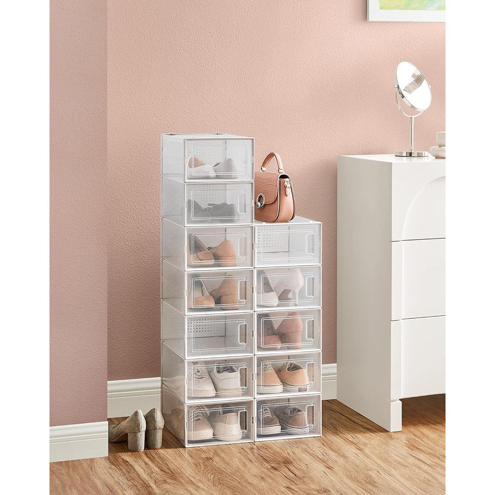 Stackable Shoe Storage Boxes - Clear Plastic Organizers for Closets